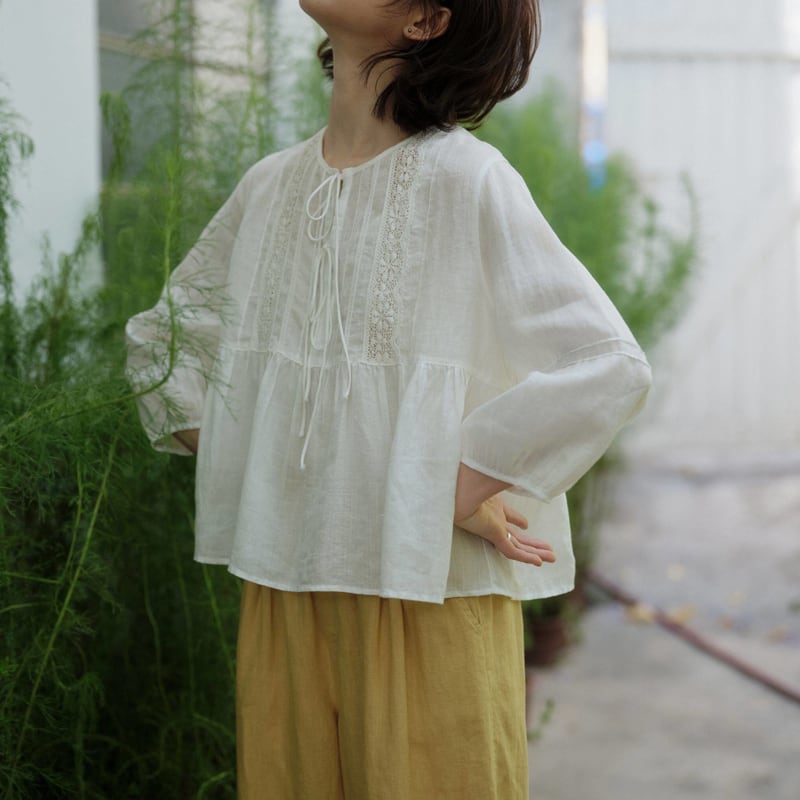 レースプリーツブラウス M2019