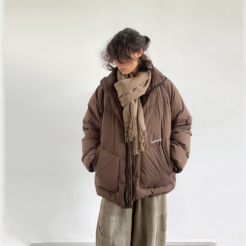 jiwuus焦茶色ボリューム感中綿ジャケット | mblueshop