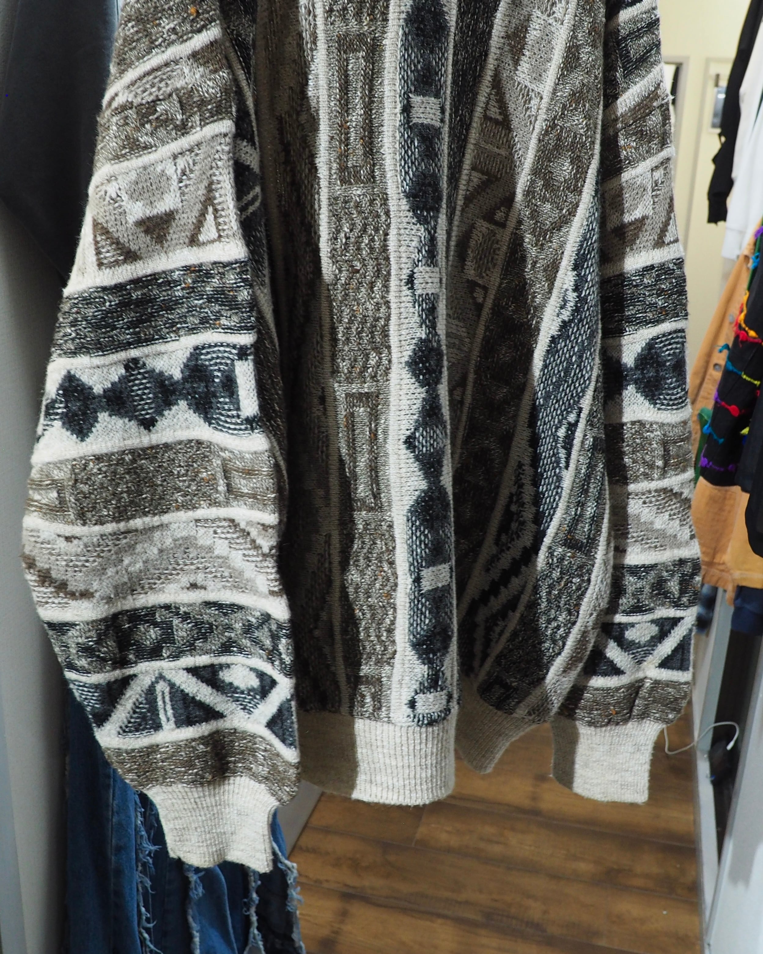 1990s " Made in Italy " Multi Color Geometric pattern vintage loose knit