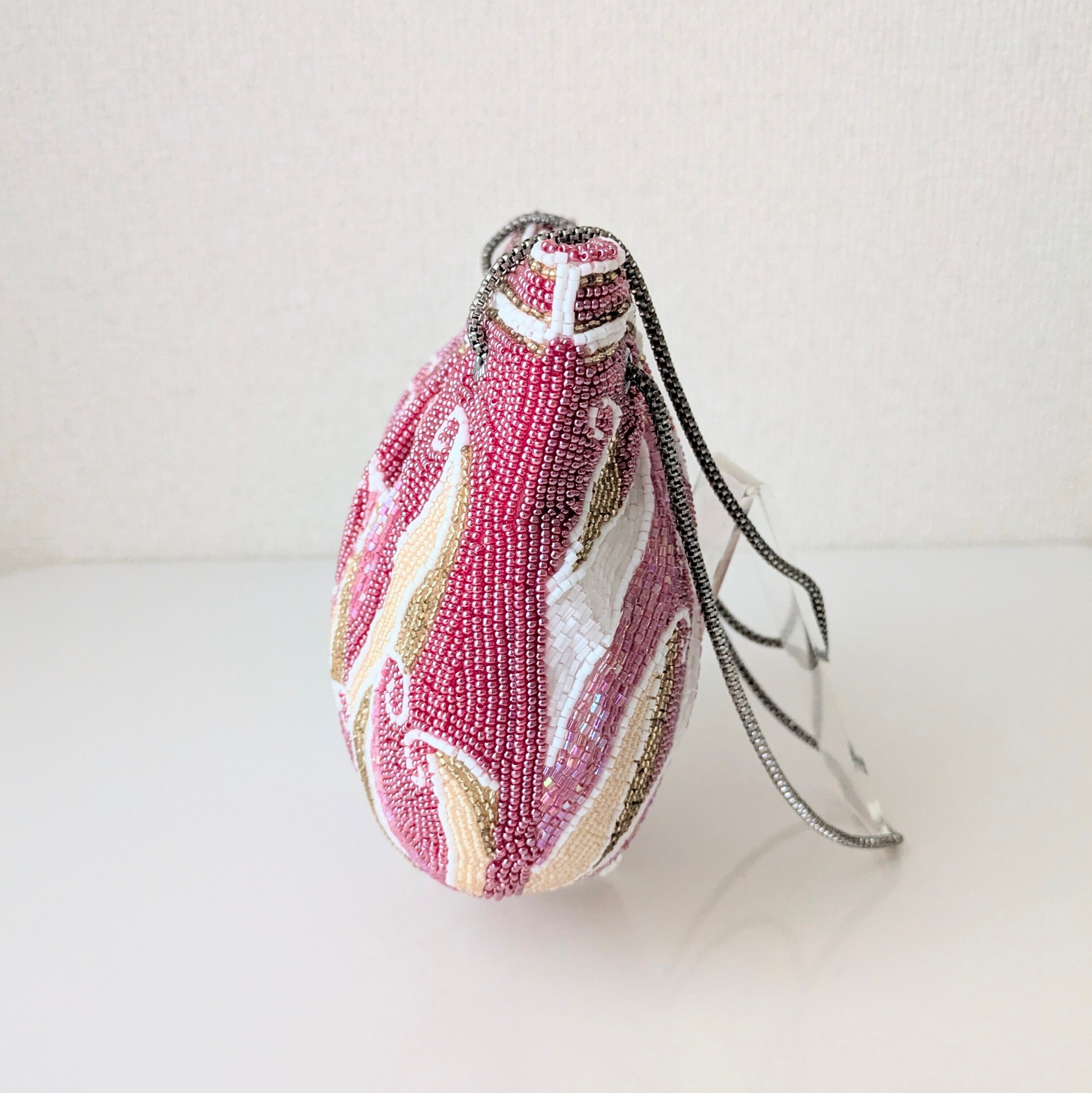 Vintage】ビーズ刺繍バッグ ピンク チューリップ型 パーティーバッグ