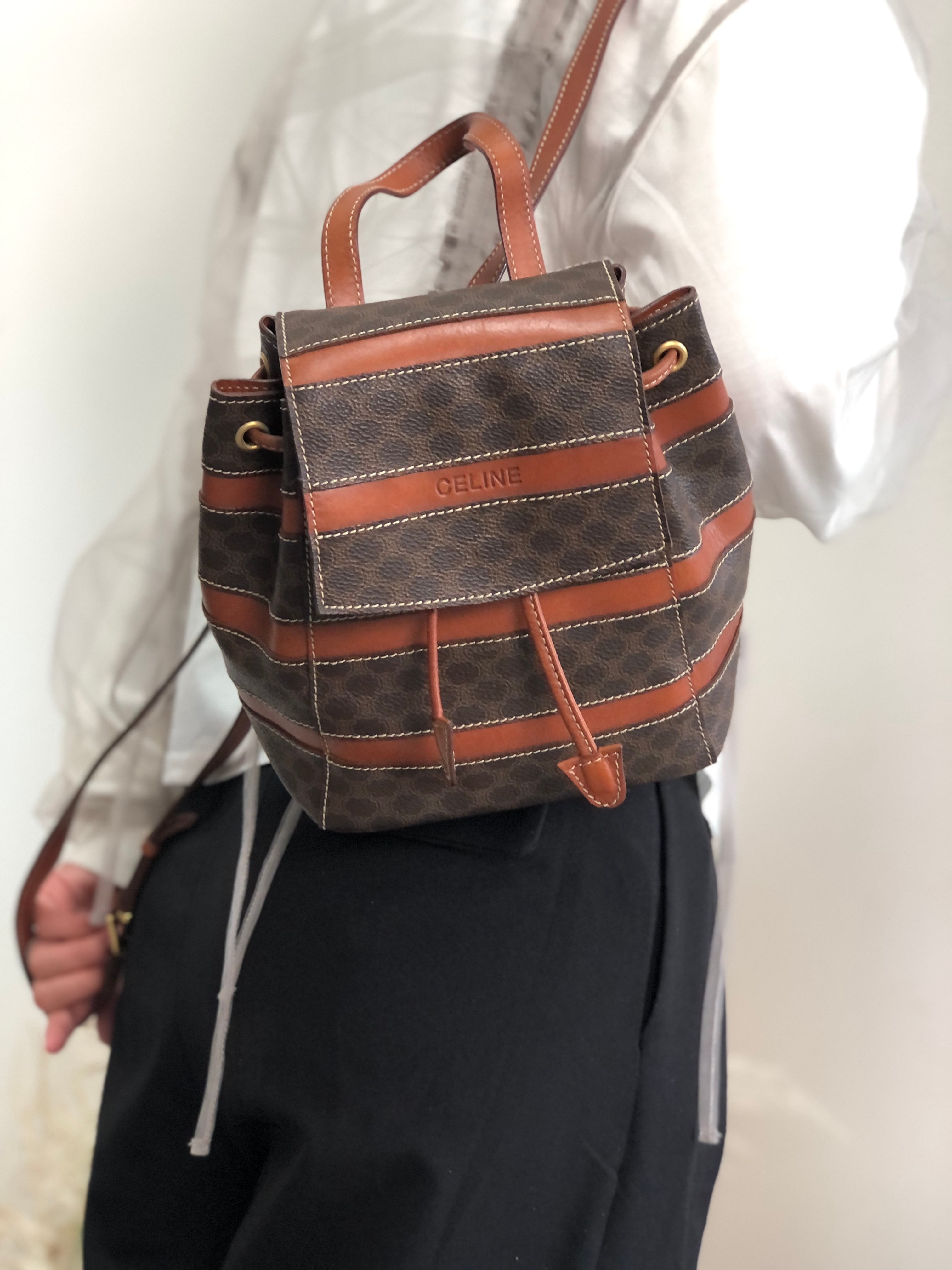 CELINE セリーヌ マカダム バックパック ブラウン ロゴ PVC レザー リュック vintage ヴィンテージ オールド 32j7rc