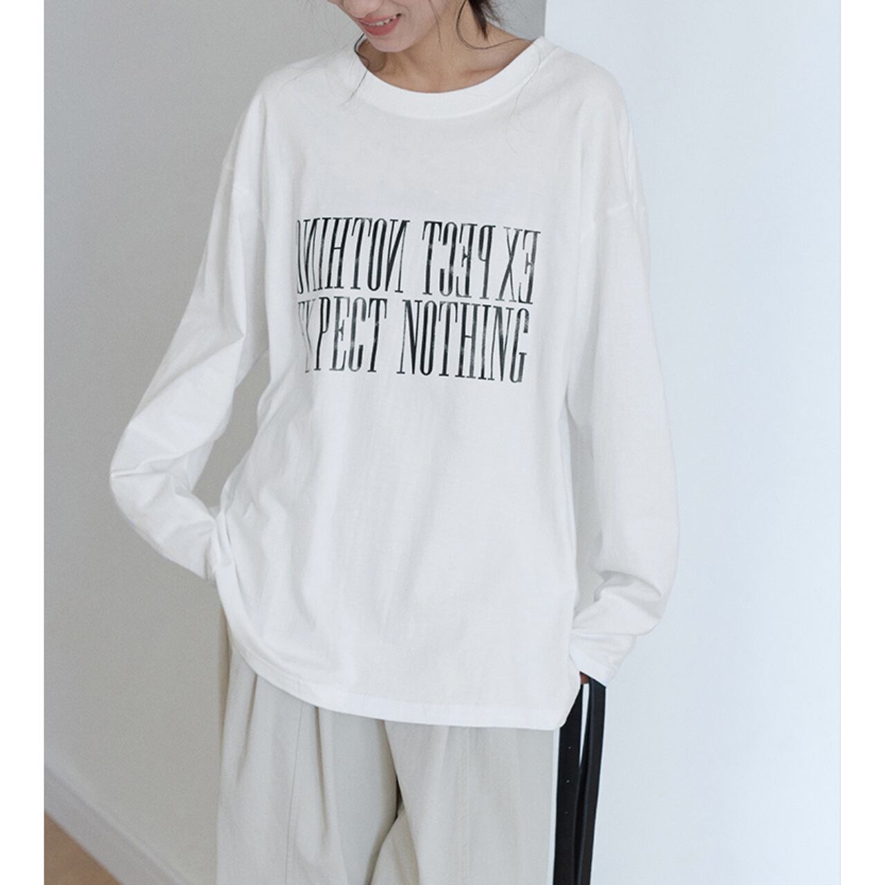 シンプルプリントロングスリーブTシャツ a0634