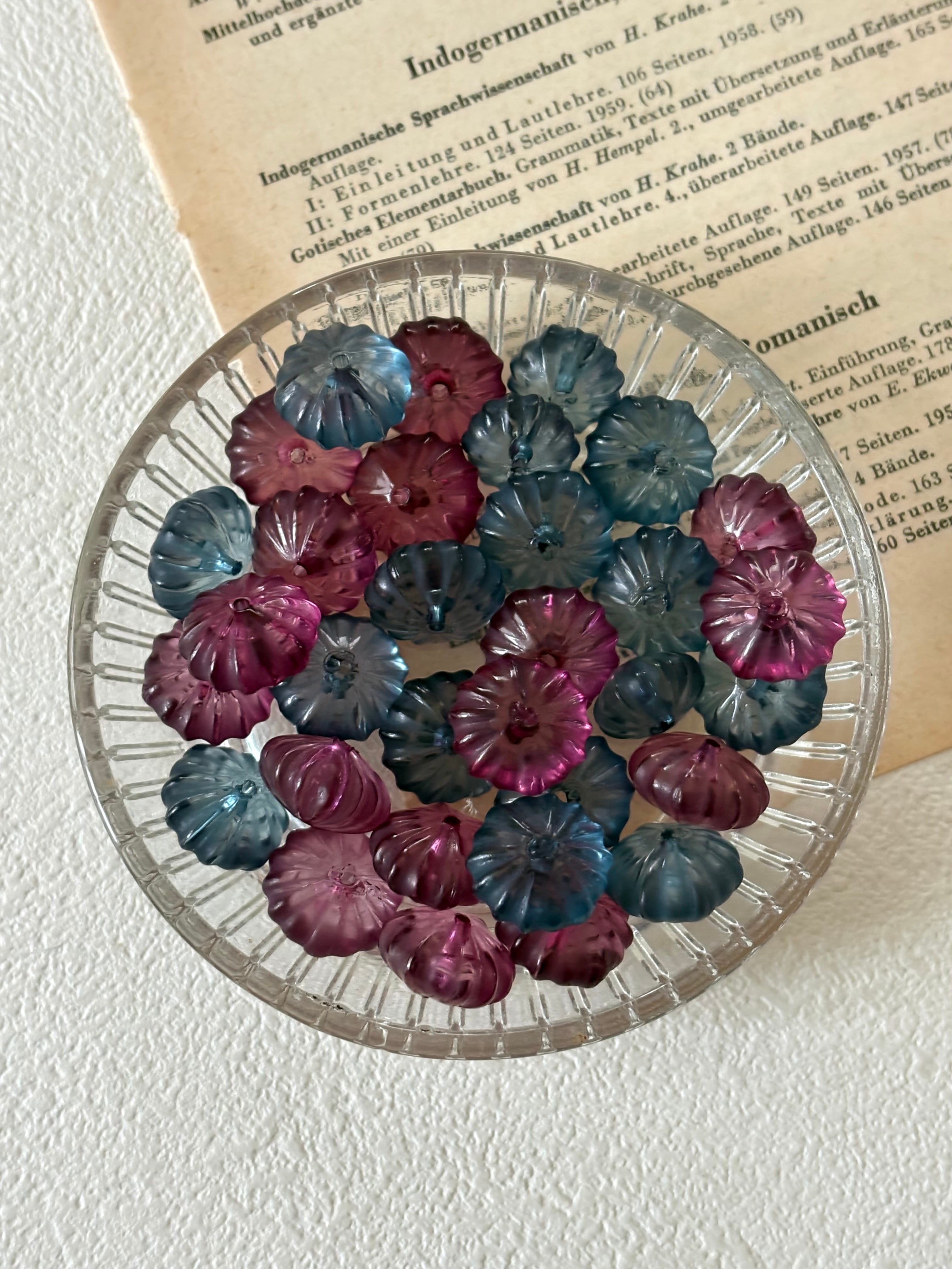 14mm Japanese ヴィンテージビーズ プラスチック製 パンプキン型 6個セット ブルー系/赤紫 アクセサリーパーツ デコレーションパーツ