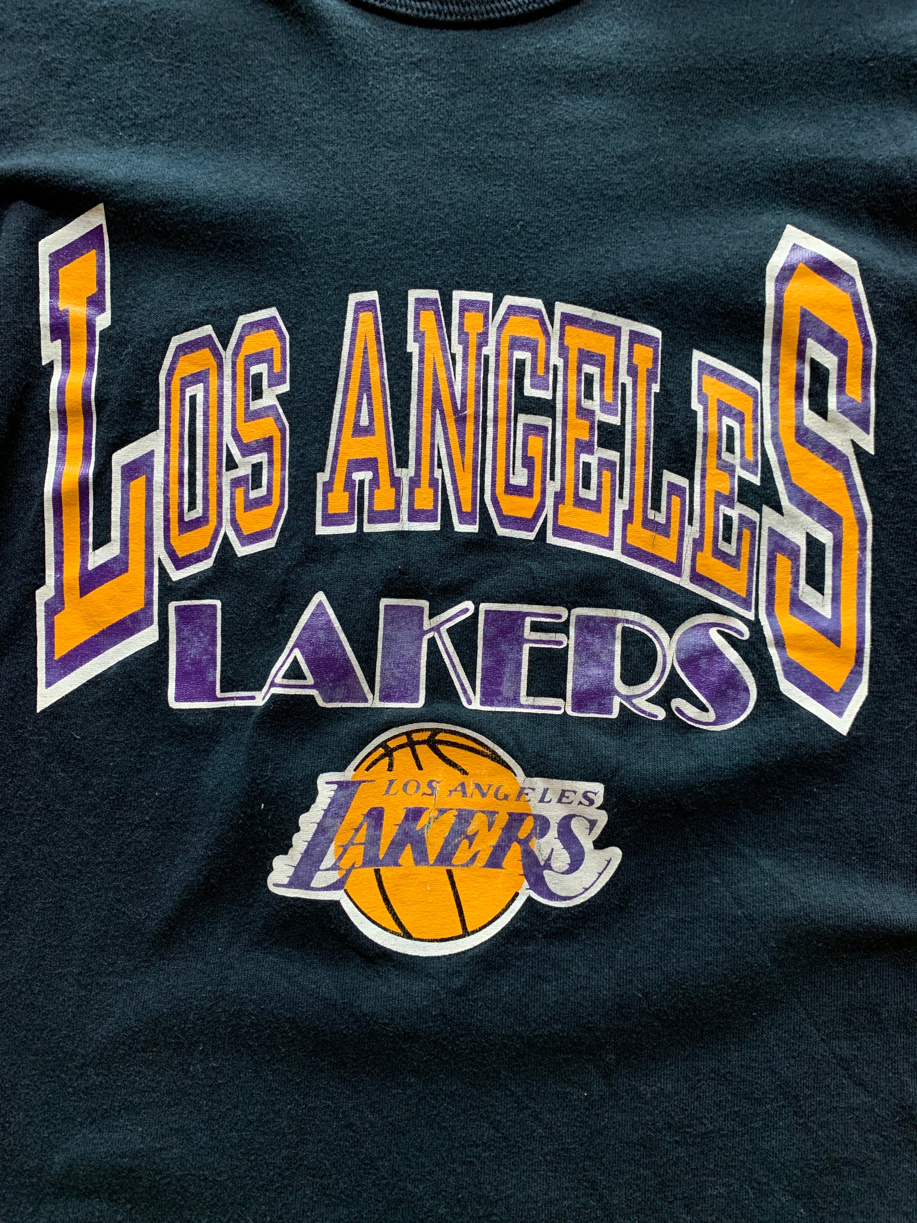 80's トリコタグ チャンピオン ''LOS ANGELES LAKERS'' プリントTシャツ ブラック 表記(L)