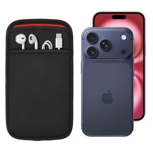 【数量限り】(ポケット付 スリーブケース) iPhone 17 Pro MAX・Air・15/16 Pro Max・15/16 Plus (6.9/6.7/6.5インチ) 用 JustFit. (ブラック/レッド) 専用設計だからジャストフィット 周辺機器が収納出来るポケット付 IP6PJFSCPBR