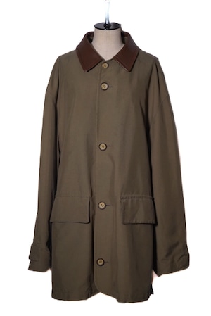 1990's euro Leather collar olive field coat