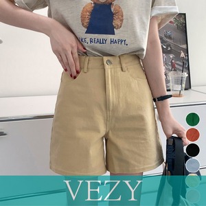 ハイウエスト カラーショートパンツ 韓国 大人カジュアルショーパン 春秋夏 ボトムス 美脚脚長ホットパンツ ベーシック着やせ 20代30代40代短パン ボトムス VEZY ベジー ItemNo.【19406537】