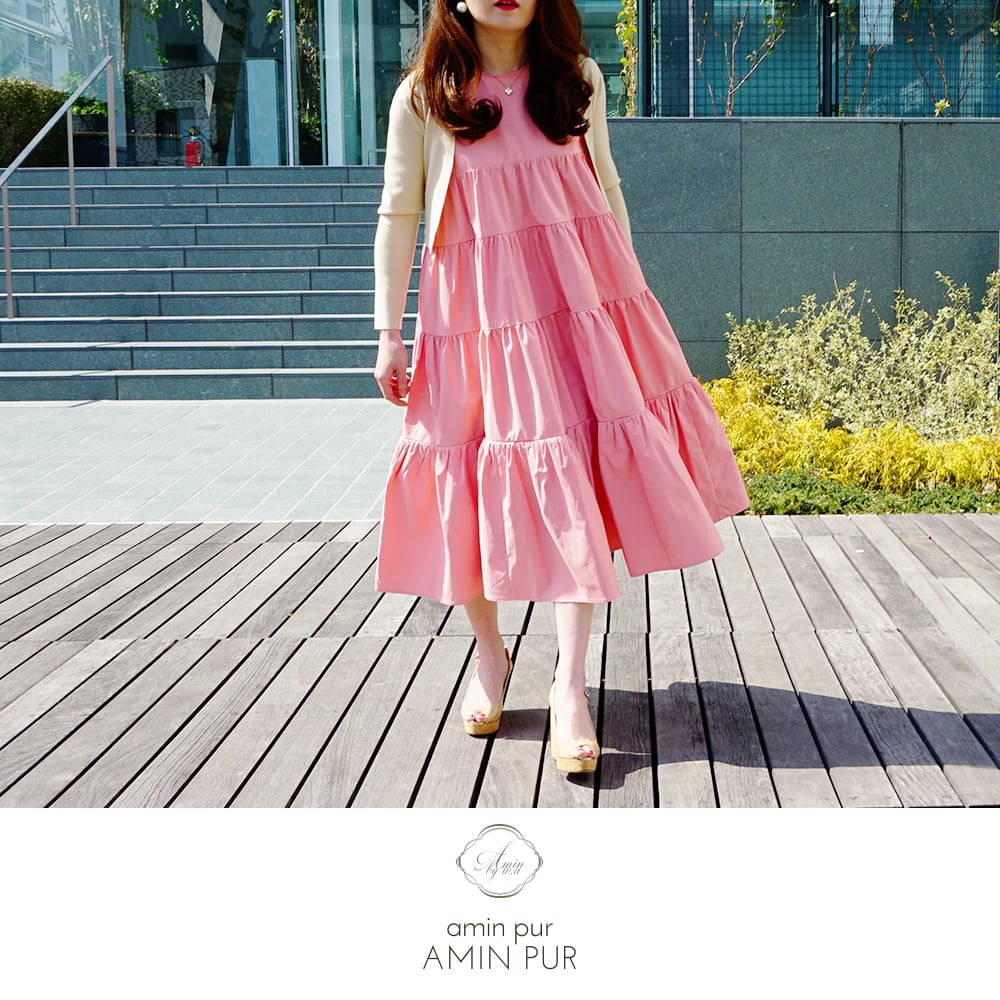 バックリボンティアードワンピース Pink | amin pur