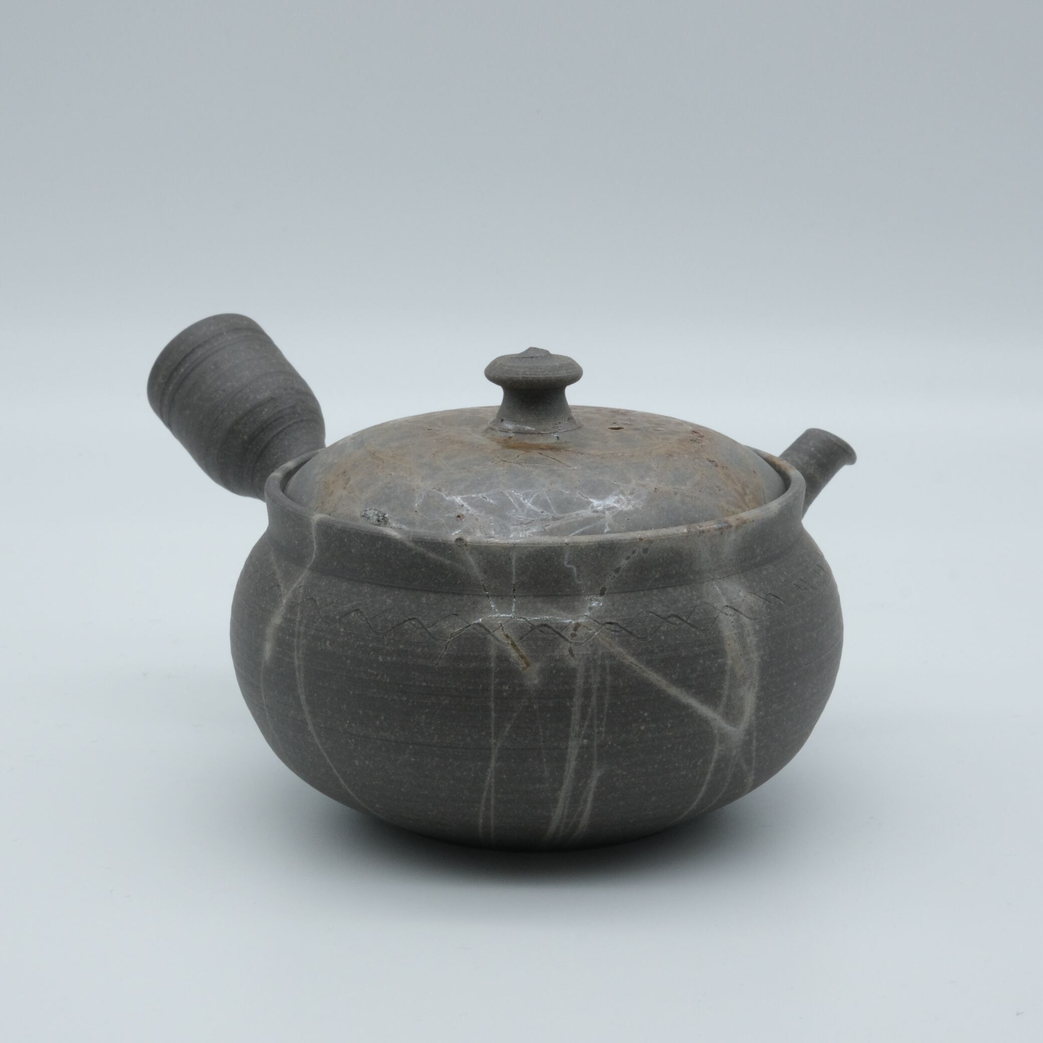 極上の小品 民藝 糠釉緑打掛 横手急須 作家物 銘有 文人仕様 茶器 急須