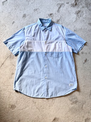 00s OLD STUSSY/STUSSY CREW S/S Shirt/USA製/L/半袖シャツ/アイスブル－/ホワイト/ステュ－シ－/オ－ルドステューシー
