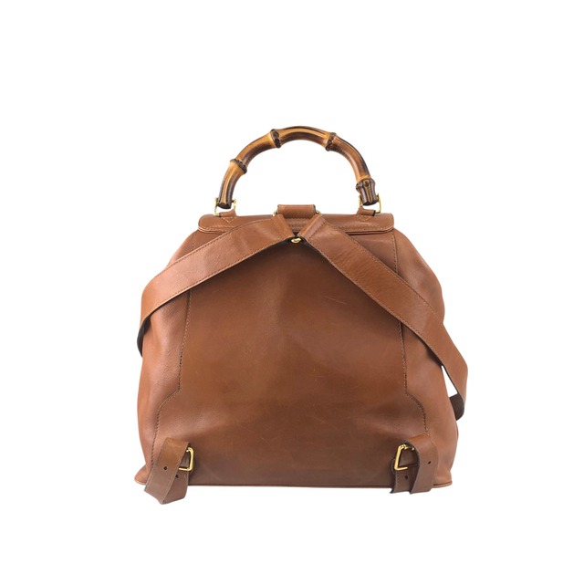 GUCCI グッチ バンブー バックパック ブラウン ターンロック レザー ダブルポケット リュック vintage ヴィンテージ オールド sdazp3
