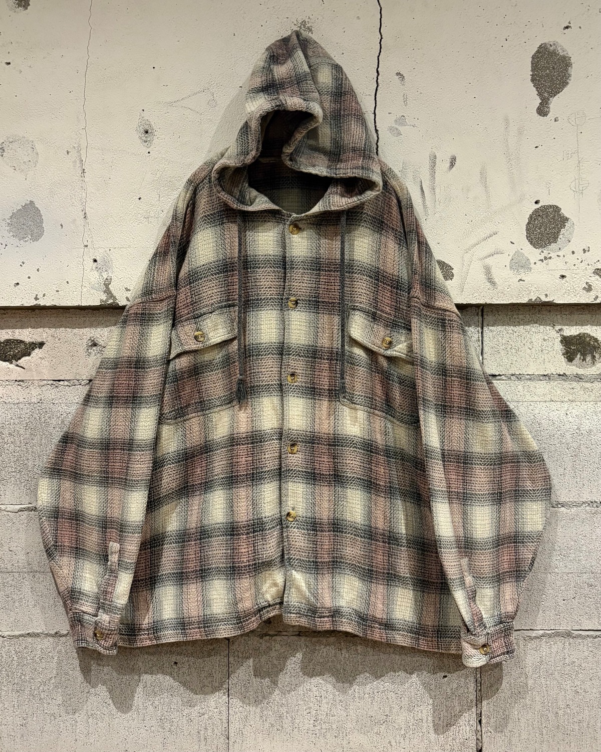 【Caka otto】Checkered Pattern Vintage Loose Hooded Shirt Jacket | Caka ...