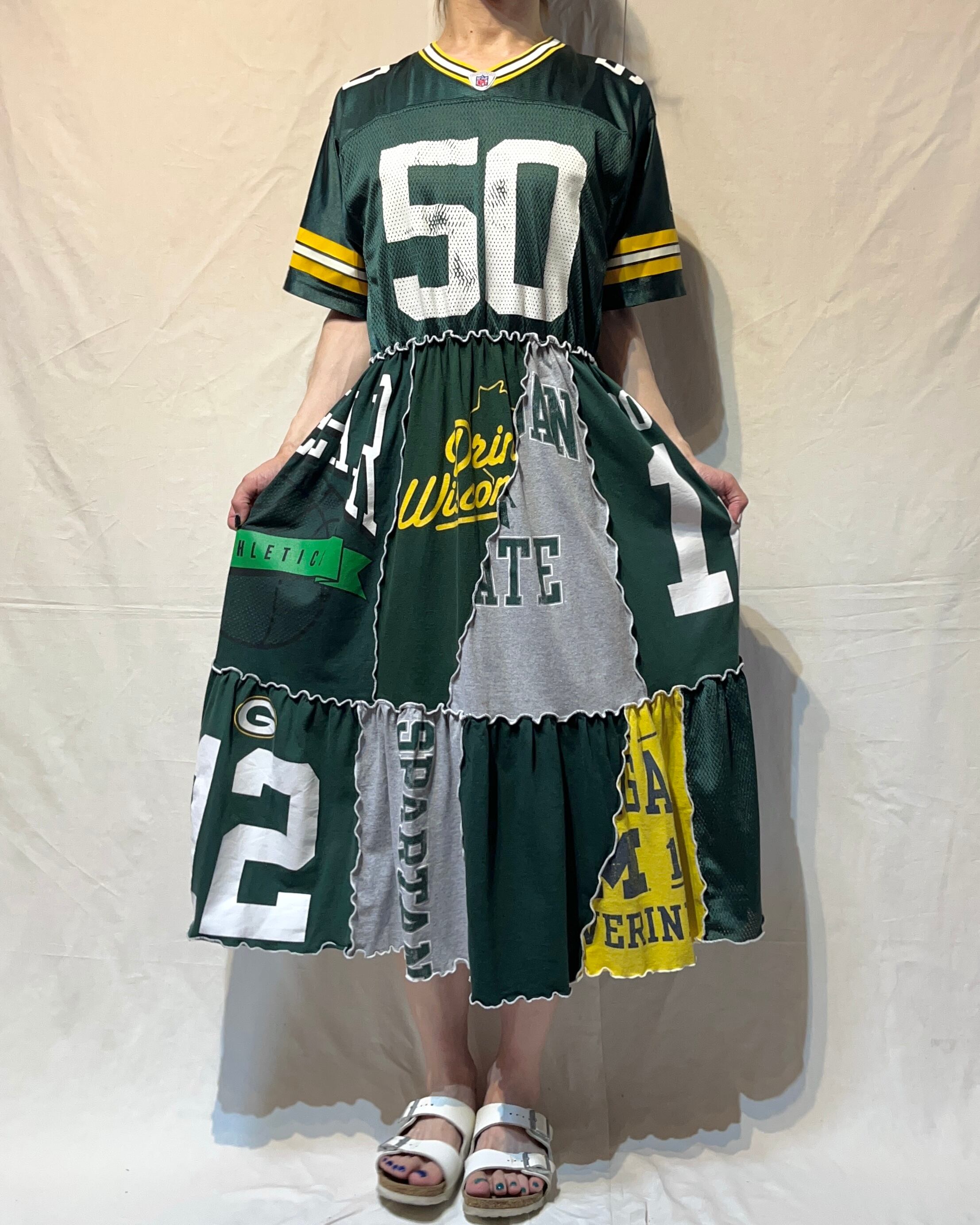 upcycled dress＂古着リメイクワンピース ゲームシャツ SS166 | uguisu