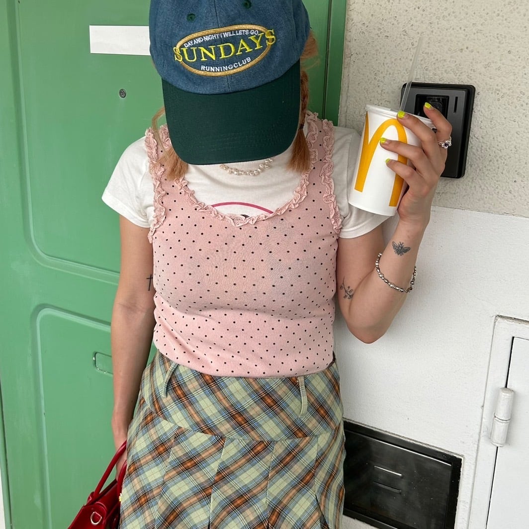 ドット柄フリルニットタンクトップ_LN02912 | lanan(ラナン)