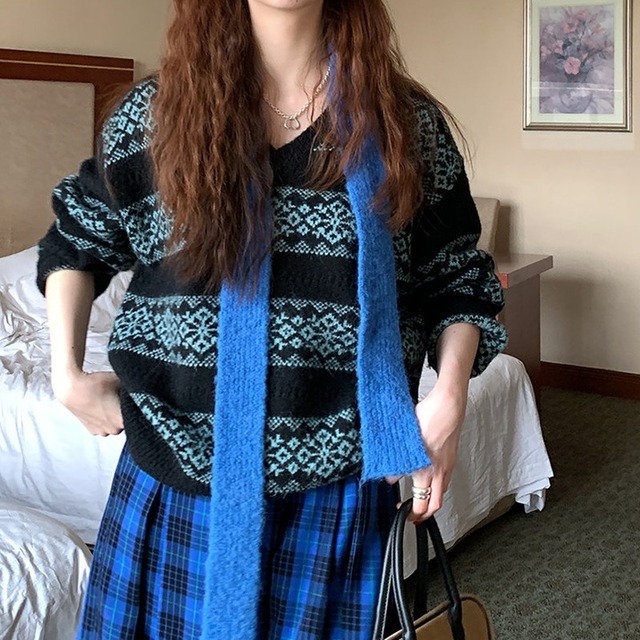 v-neck retro snow knit　2litr06160