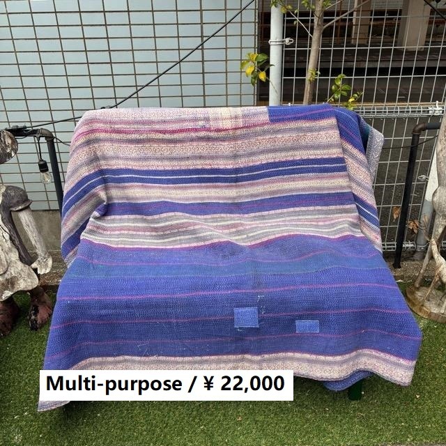 インド　ヴィンテージラリーキルト　22000-2　120×180cm　カンタ　ベッドカバー　ソファカバー　マルチカバー　ハンドメイド　１点もの　ブルー　グリーン