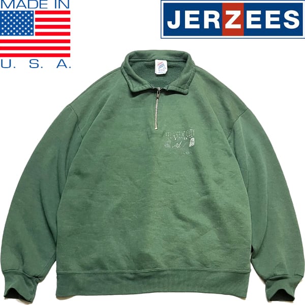 1点物◇USA製ジャージーズ深緑ハーフジップスウェット古着メンズXL