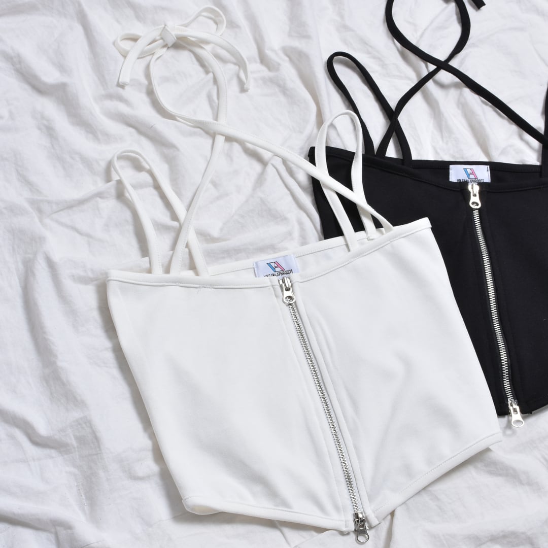 6/20新着】ZIP UPクロスストラップベアキャミ | VOLCAN&APHRODITE