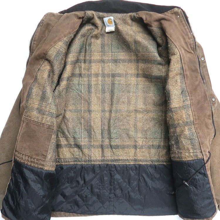 【最高のくすみ】カーハート☆ワンポイント 襟コーデュロイダックジャケット Carhartt (カーハート) 80s 裏キルティング 襟コーデュロイ ブラウン