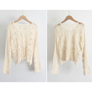 透かし編み ニット レディース 韓国 重ね着 大人 かわいい おしゃれ トップス 透け感 カジュアル かぎ編み クロシェ編み 大人可愛い 大人女子