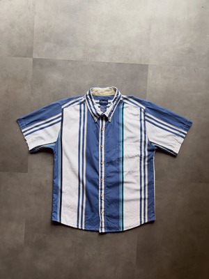 Catalina 縦ストライプ ボタンダウンシャツ 半袖 XL ブルー ホワイト グリーン