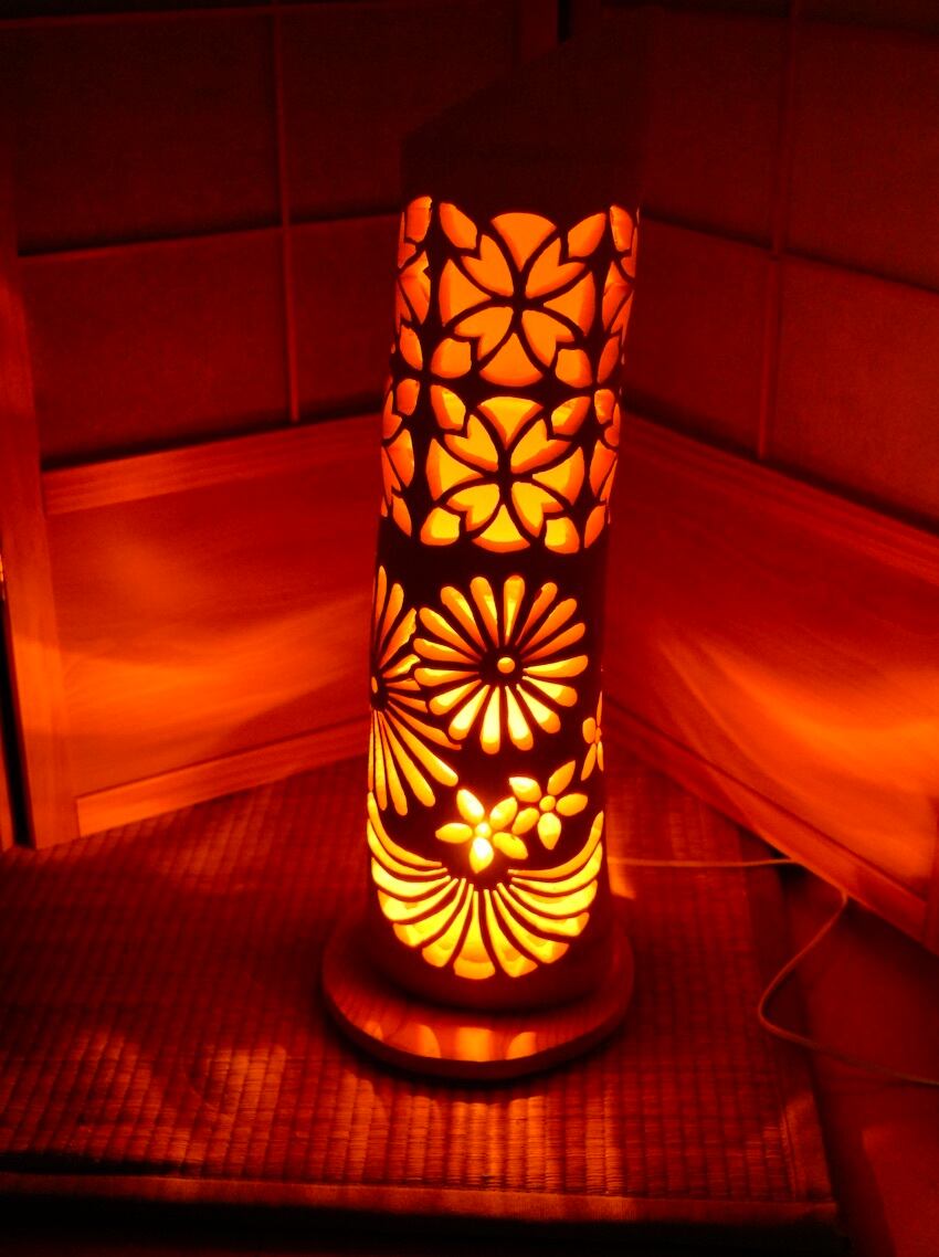 竹灯籠 竹灯り ロウソクの揺らぎ 両面彫り 竹ランプシェイド 〜〜和窓