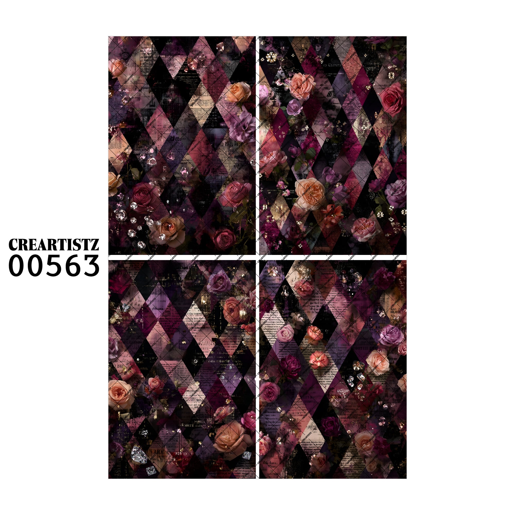 00563 背景 コラージュ素材 オリジナル 12枚セット (4種類×3枚) ペーパー/ステッカー CREARTISTZ