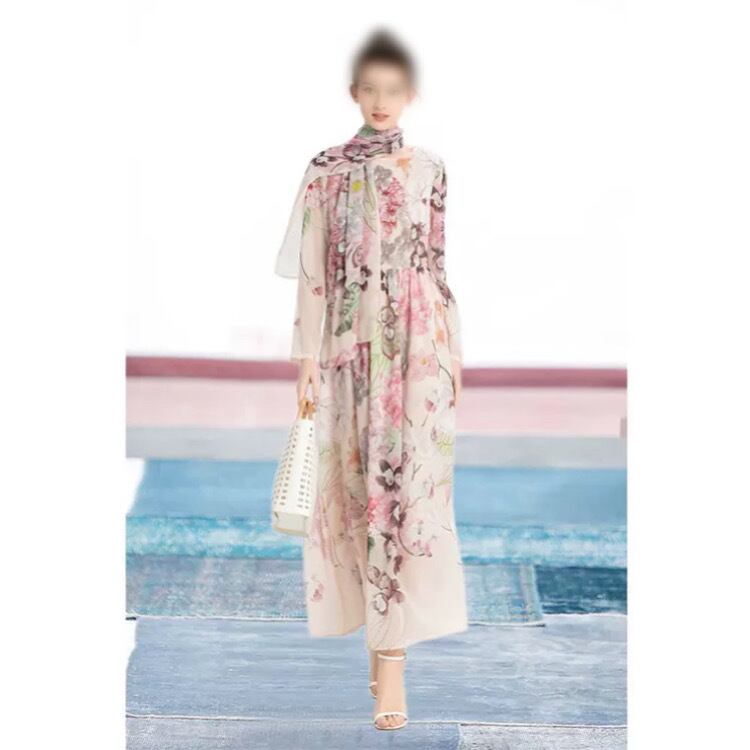 【Le choix de Wakako】ヴィンテージプリントホリデーロングワンピース33274