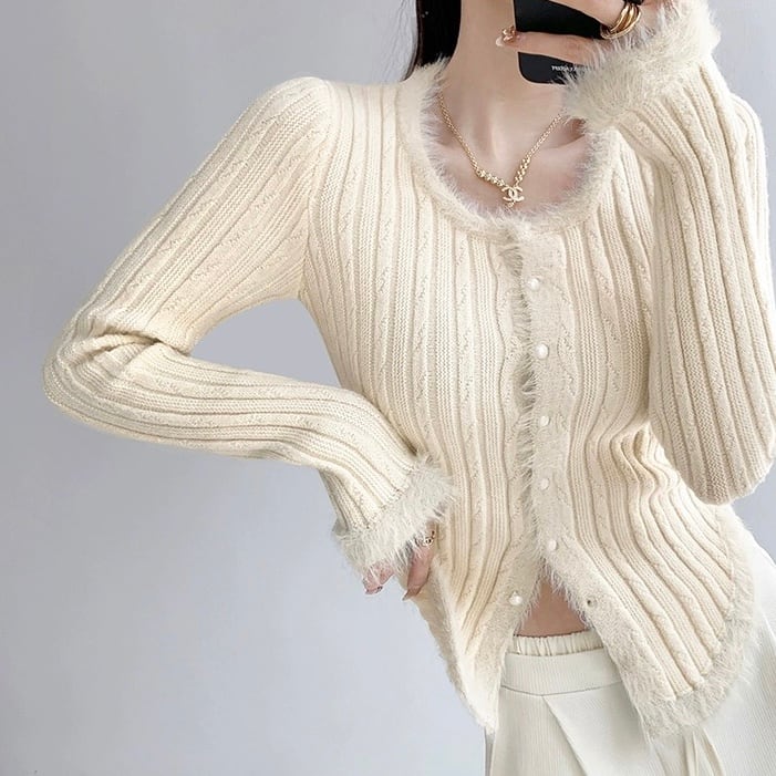 shaggy rib knit cardigan la0377