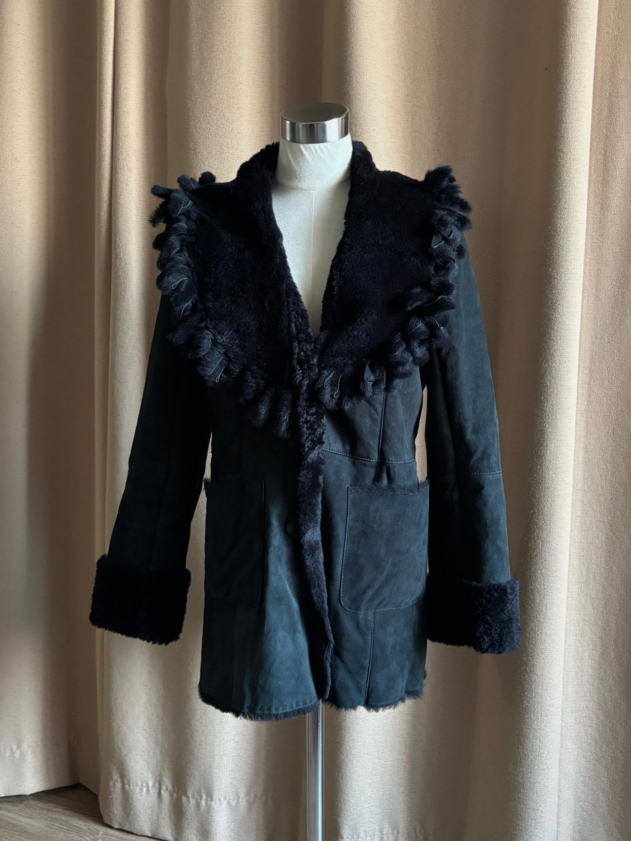 sheepskin & sheepfur black jacket-4445-11