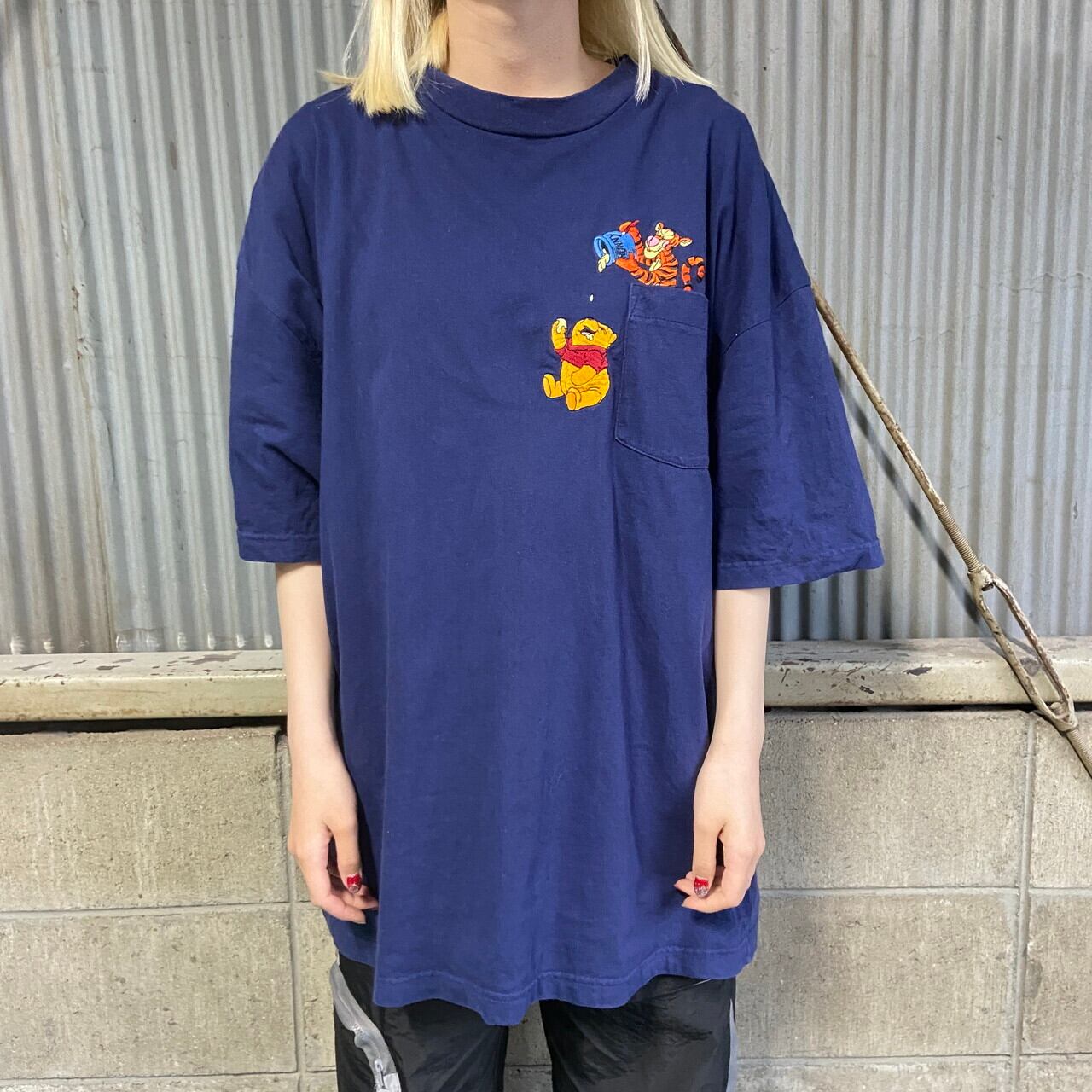 2XL相当 90s くまのプーさん ディズニー ティガー刺繍 デニムワーク 