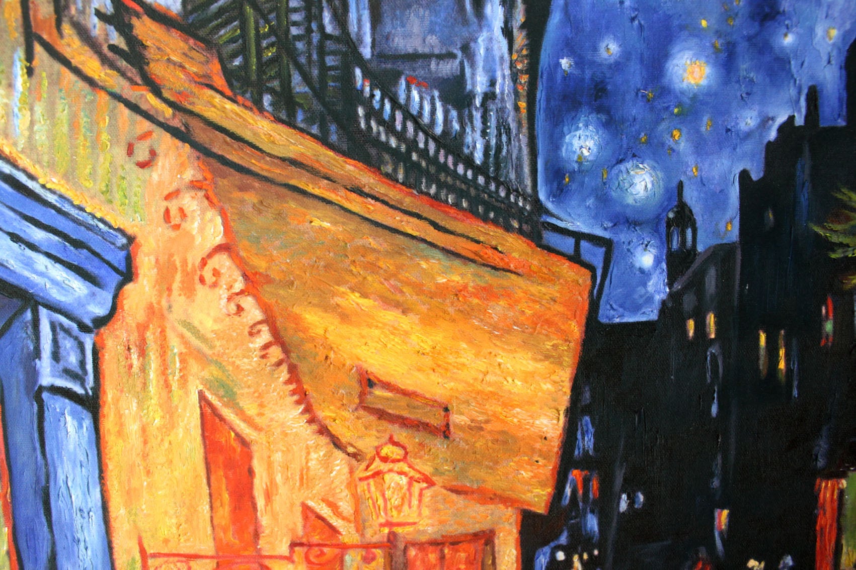 ゴッホ 絵画「夜のカフェテラス」額縁4色選択可能 作品証明書 展示用フック 限定エディション付複製画 ジークレ