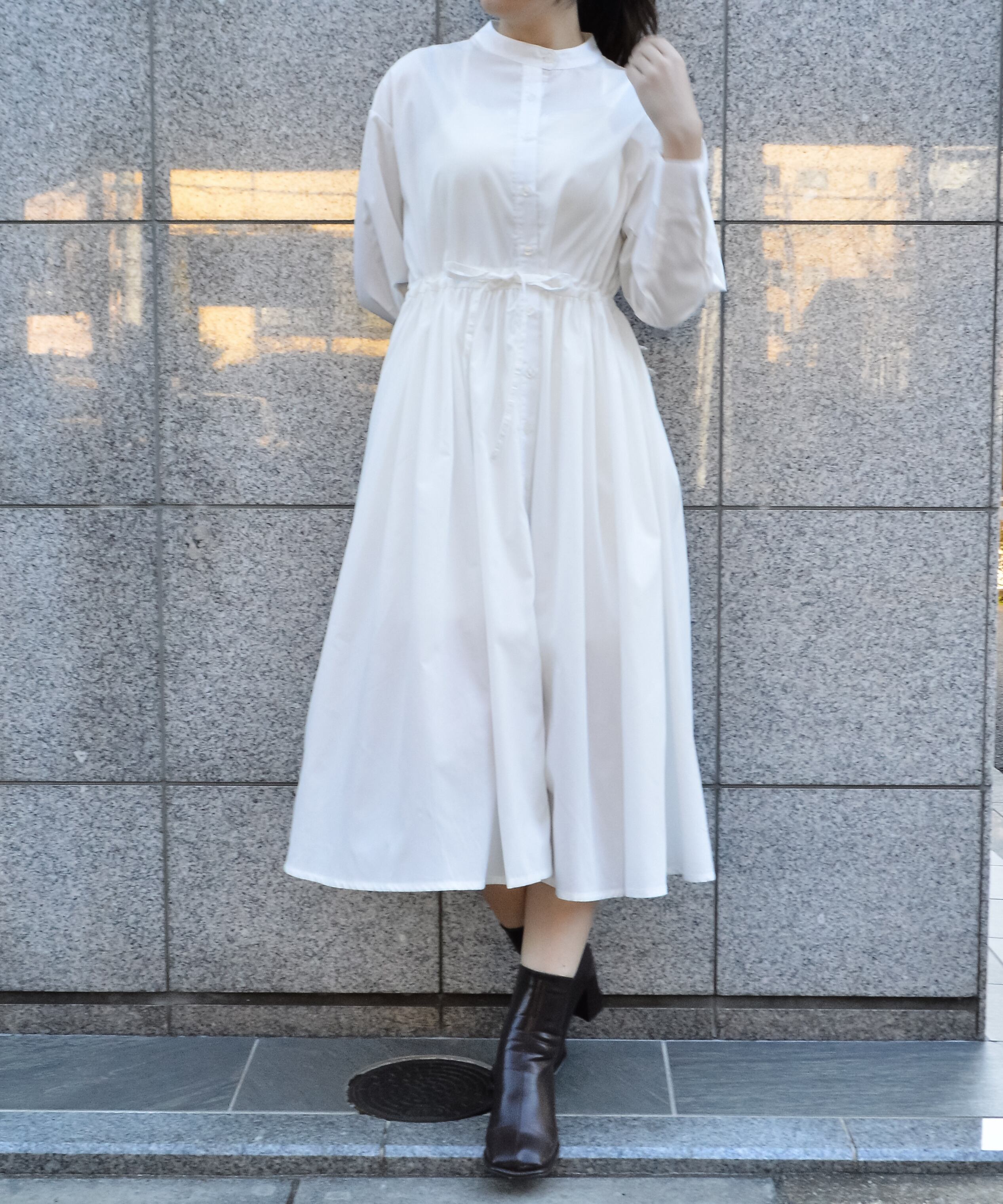 VALENTINO ホワイトリボン付きシャツワンピース タック入りウエストリボンシャツワンピース | &soiree アンドソワレ
