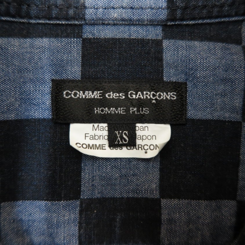 コムデギャルソンオム 2011年  ストライプ柄 半袖 シャツ S 紺×赤 COMME des GARCONS HOMME 日本製 シャンブレー メンズ   【220701】 メール便可