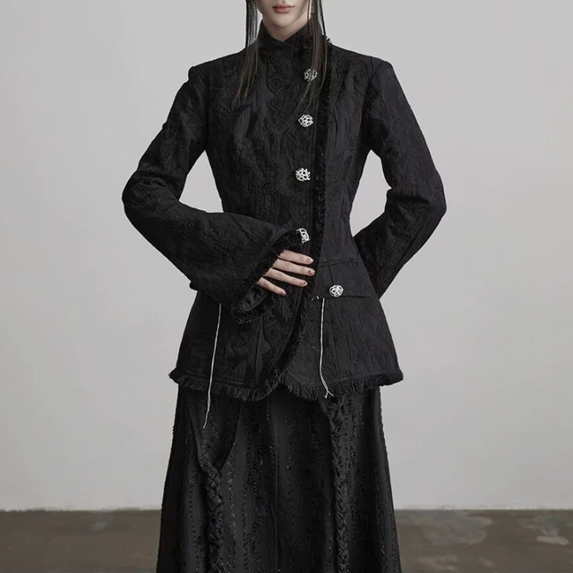 Black textured tailored jacket C1366