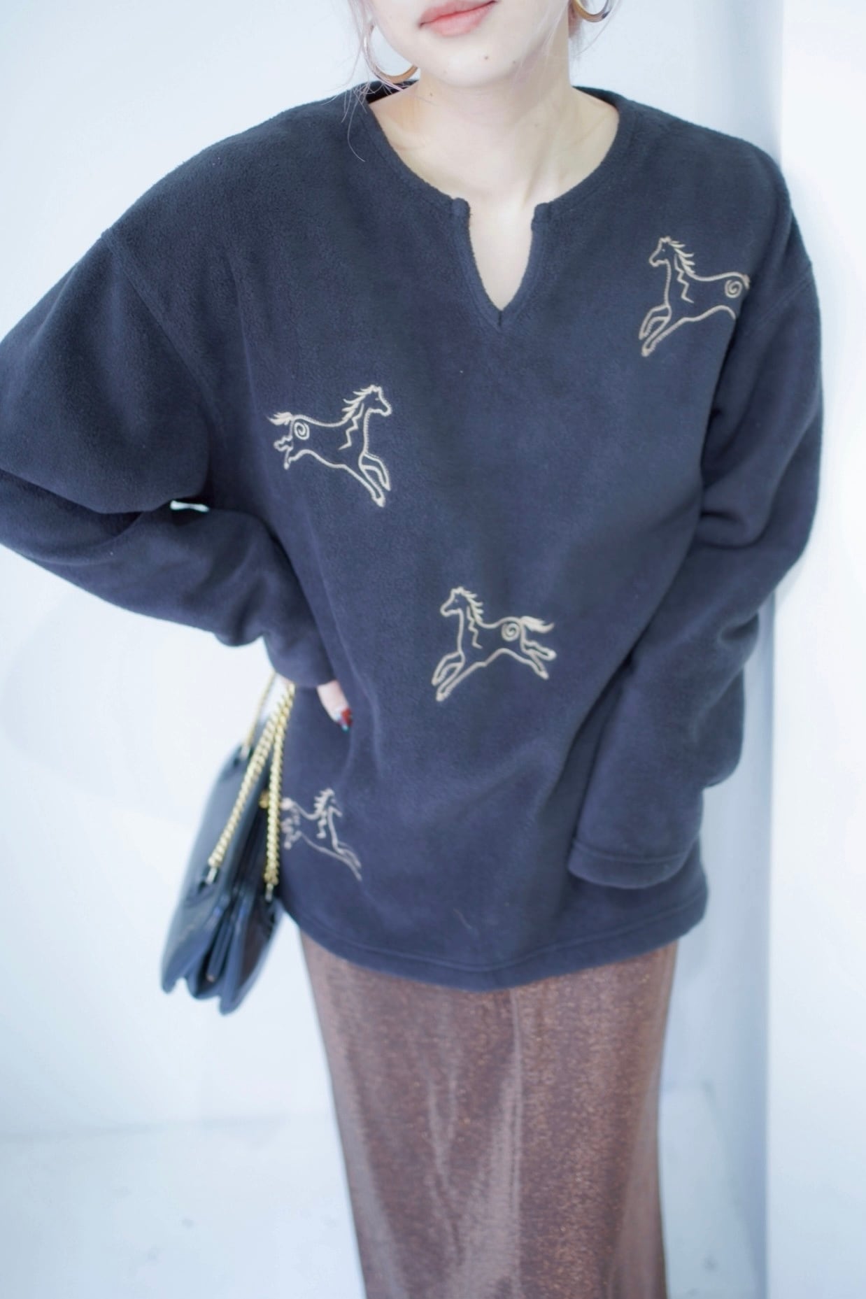 horse embroidery fleece tops