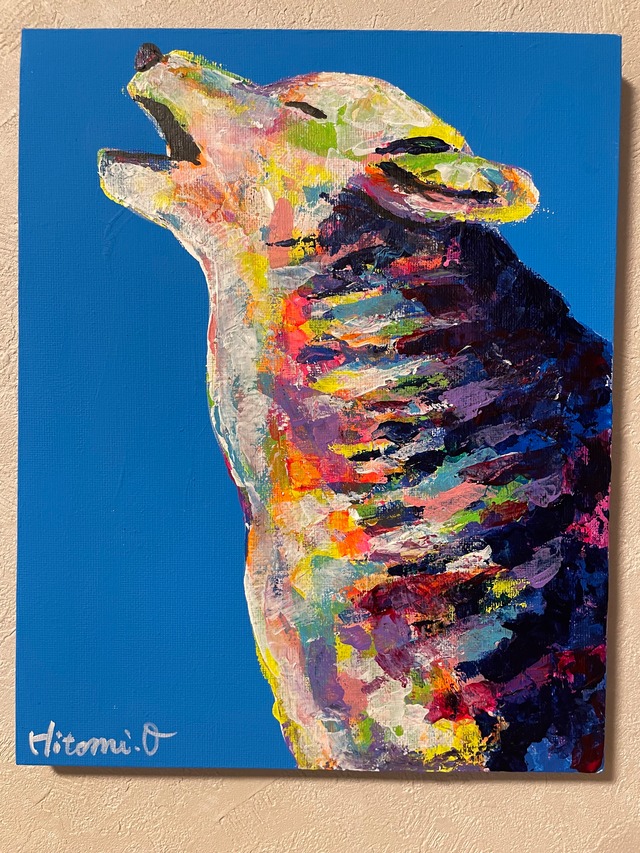 原画 50角 鹿 額付き 絵画 動物画 アクリル画 現代アート art （月の光 