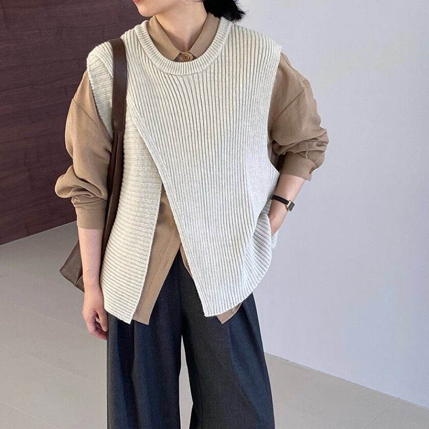 front slit casual knit vest m0072