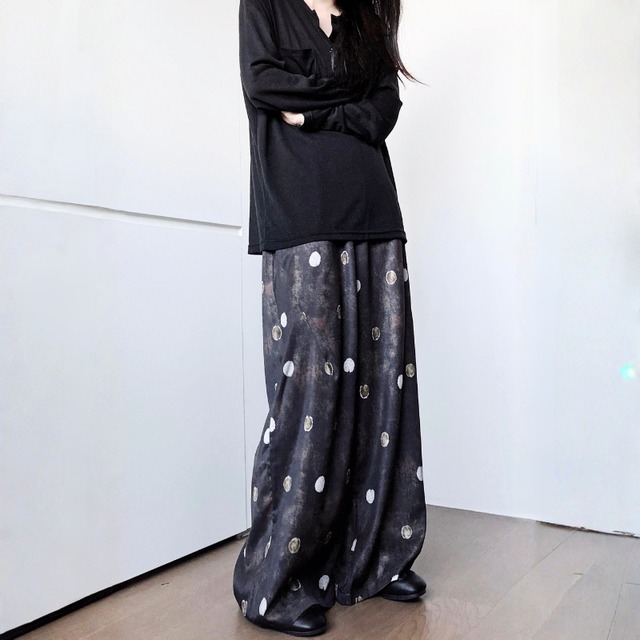 Distressed dot wide pants C1596