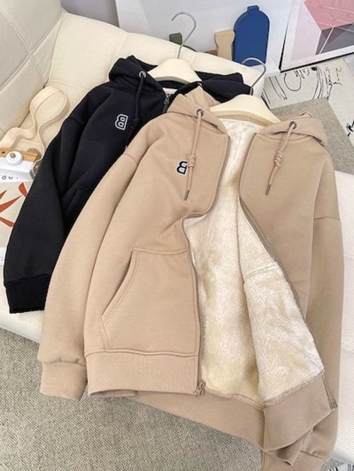 厚手 パーカー 冬 ラムズフリース アウター ショート コート 裏起毛 スウェット グレー 薄いファスナー 女性 韓国版 カジュアルコート ゆったりしたスポーツの 韓国 レディース 福袋 T