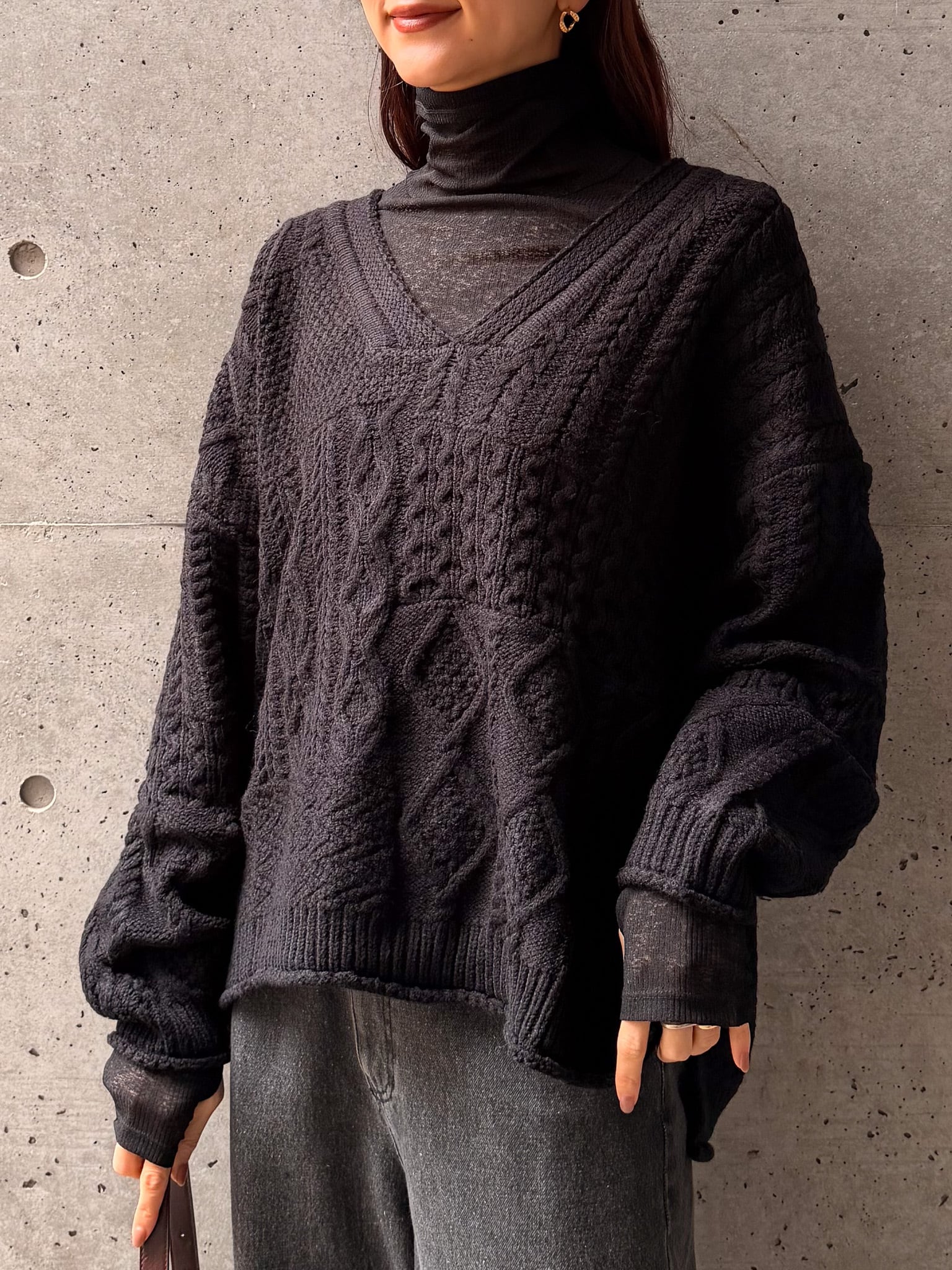 BouJeloud　ケーブルニット CABLE V KNIT SWEATER(ｹｰﾌﾞﾙVﾆｯﾄｾｰﾀｰ）【7549211】select by Bou