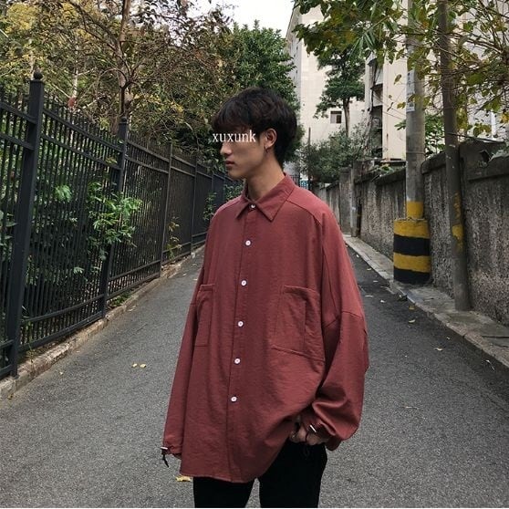 全3色 シャツ ワイシャツ シンプル メンズ オーバーサイズ 韓国