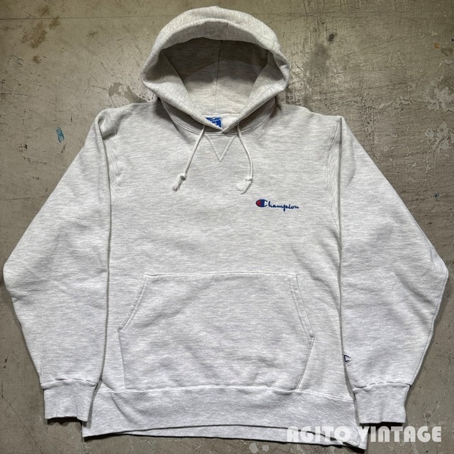 80～90's Champion チャンピオン スウェットパーカー 前V スクリプトロゴ グレー霜降り LARGE USA製 希少 ヴィンテージ BA-2712 RM3133H