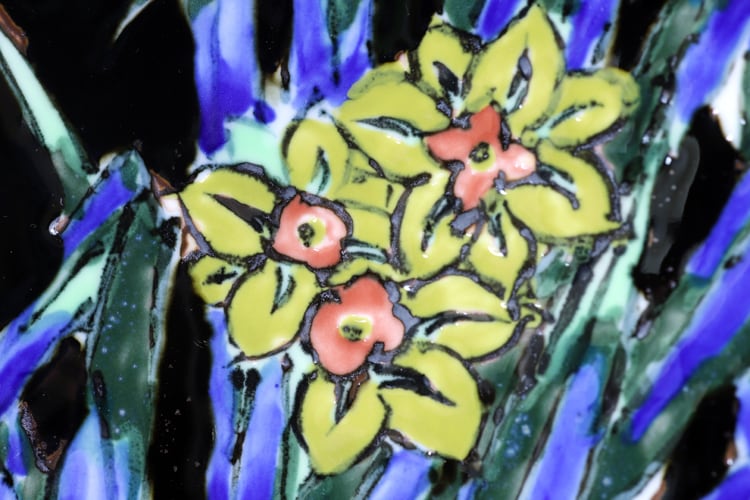 天目釉彩 水仙 大皿 ※訳あり品！ 作：故 青木龍山（文化勲章受章作家