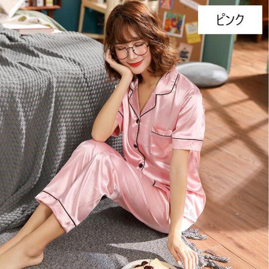 ルームウェア パジャマ レディース サテン セットアップ ナイト