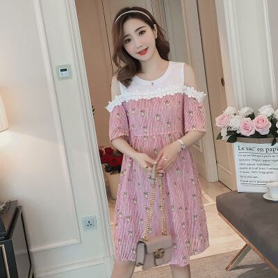 【新作】【送料無料】 マタニティドレス2019夏の新しいファッションマタニティドレススタイルストラップレスミドルレングスフローラルルーズマタニティドレス-アリババ サマー 夏物 花柄 expec286698356367