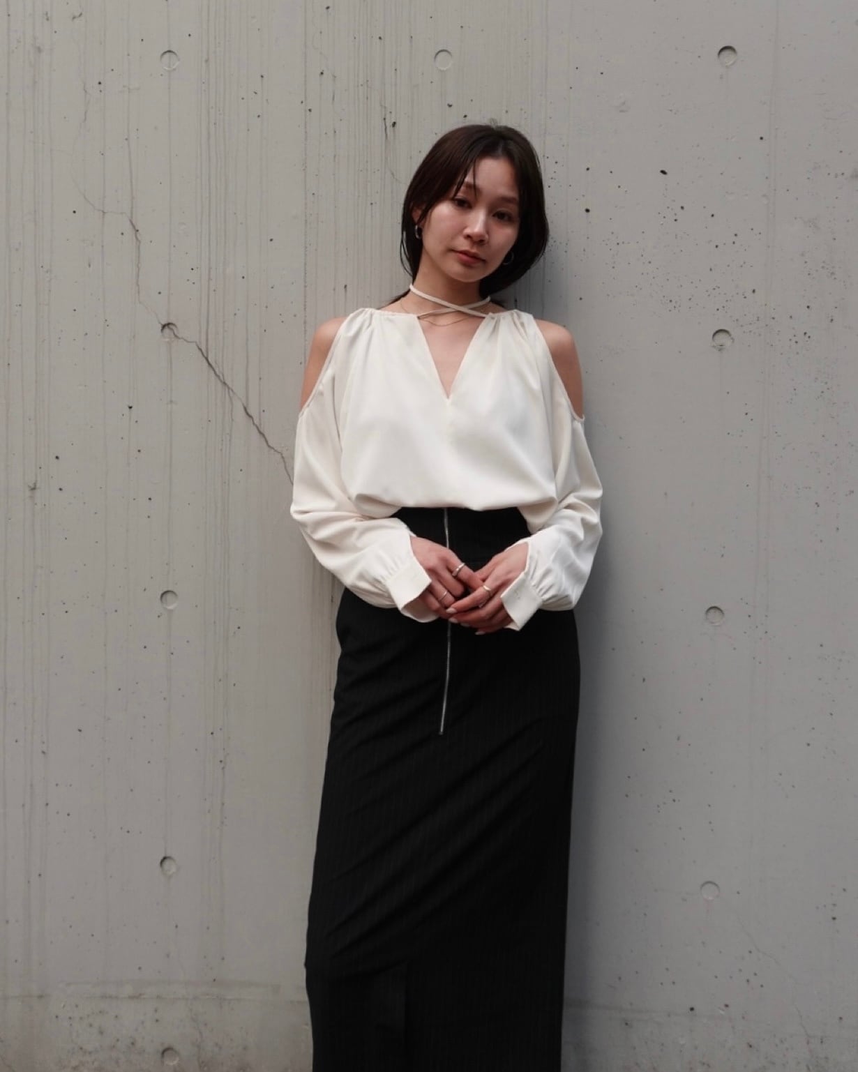 2way stripe long skirt | quūi