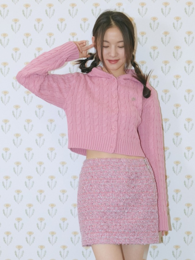 [MARGARIN FINGERS] HOODY CABLE-KNIT CARDIGAN (INDIAN PINK) 正規品  韓国 ブランド 韓国ファッション 韓国代行 マーガリンフィンガーズ 日本 店舗