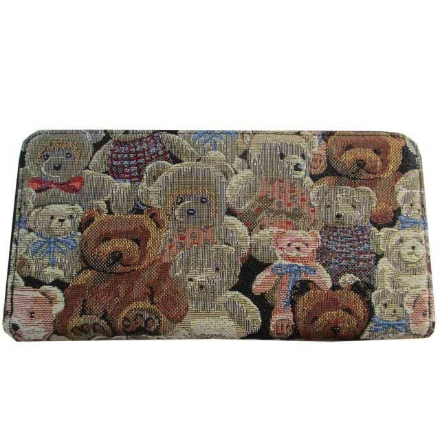 ゴブランゴブラン織りバッグ・熊柄・ティディベア・バンドメイド 