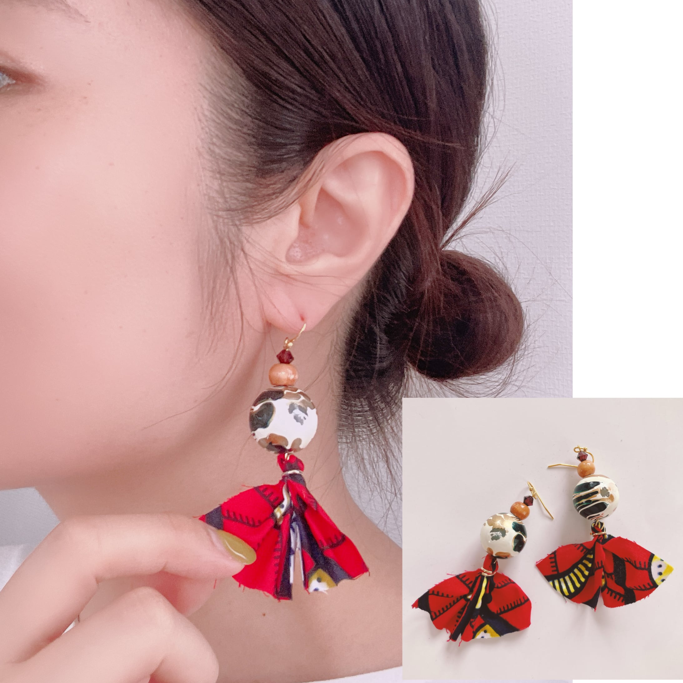 アフリカ布ピアス = 草原とスイカ =